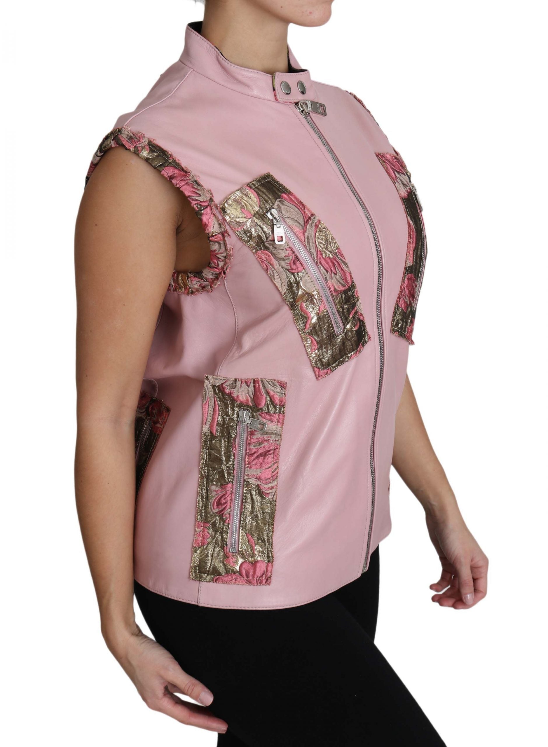 Dolce & Gabbana pink sleeveless zip-up lambskin vest